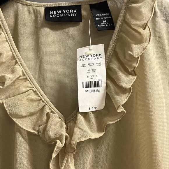 Vintage‎ New York & Company Top Womens M Tan Sheer Ruffle Front Tank Whimsigoth - Picture 3 of 8